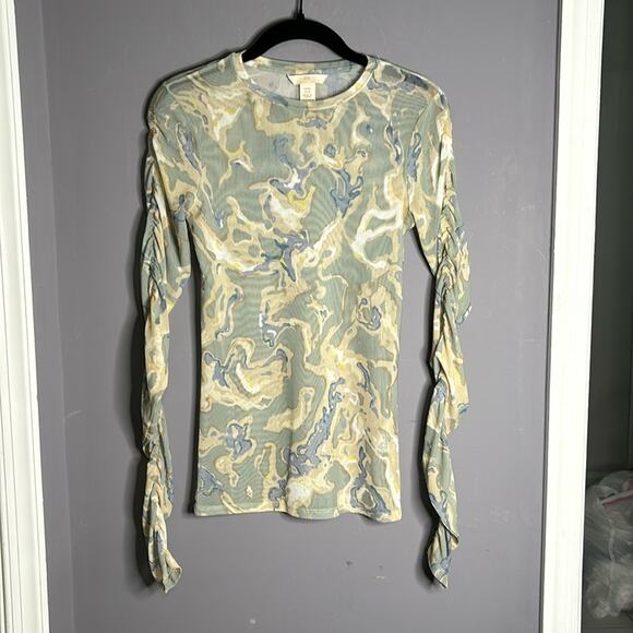 H&M Green and Blue Swirl Print Sheer Long Sleeve Top Size XS - Picture 7 of 7